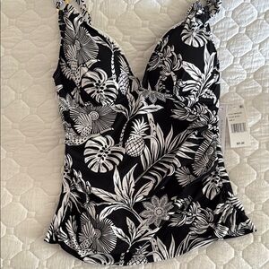 Bleu Rod Beattie Black and White One Piece Swimsuit V-Neck Adjustable Straps